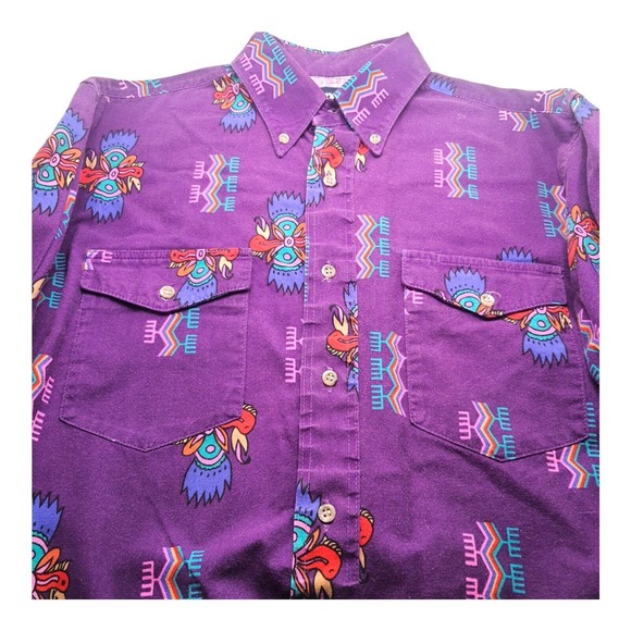 Vintage WRANGLER Cowboy Cut Western Button Down Shirt 15½ 34 X Long Single Stitc - Picture 8 of 16